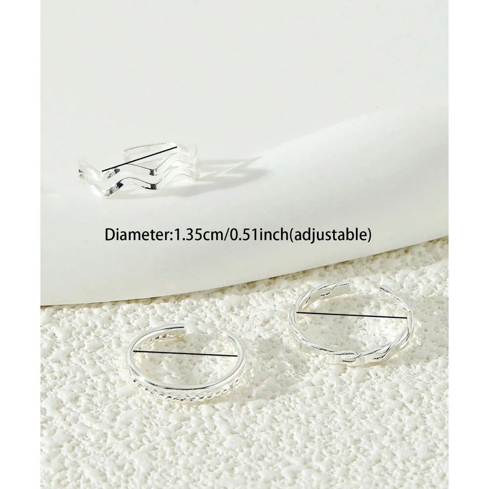 3 pc Set Silver Toe Rings Adjustable One Size Simple Fashion Jewlry Beach Sandal - Picture 3 of 3